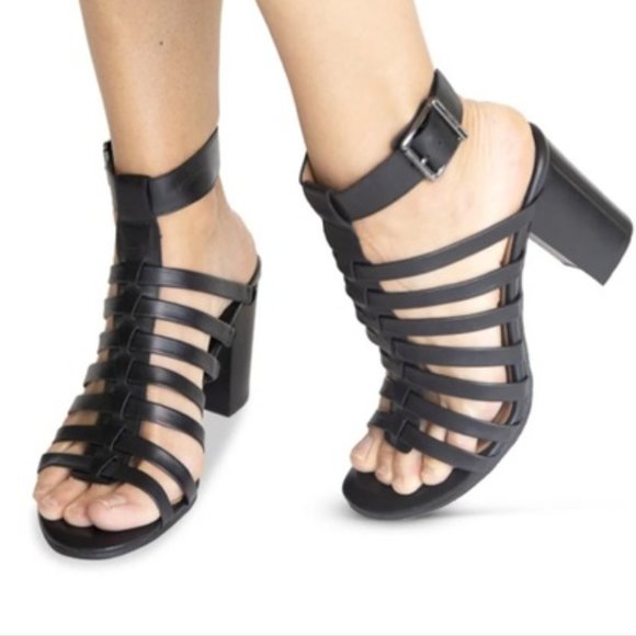 Vionic | Perk Sami Strappy Black Block Heel Sandals - Picture 1 of 2
